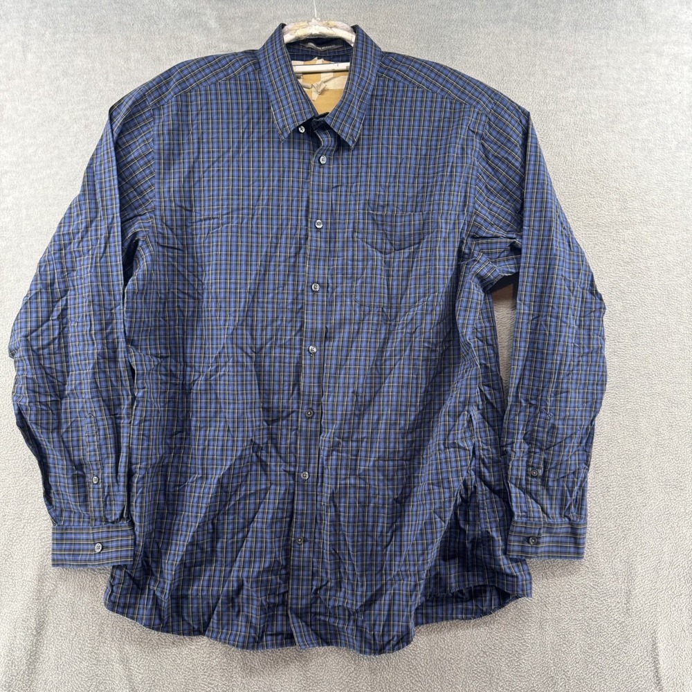 Eddie Bauer Men XLT Flannel Button Shirt Blue Check Cabin Outdoor